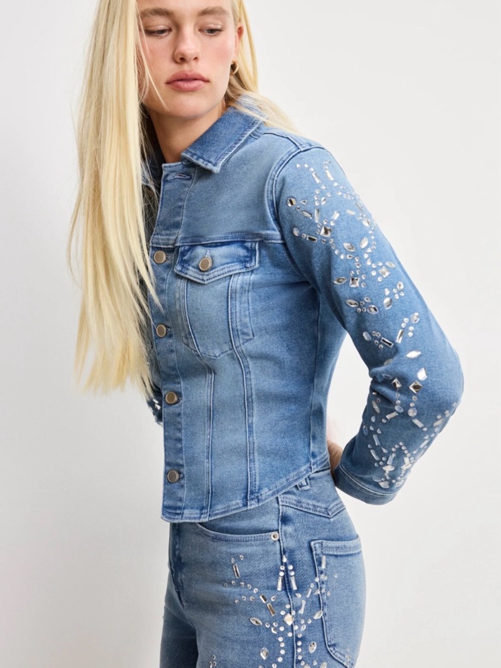 Good American Light Blue Denim Jacket with Logo Tag
